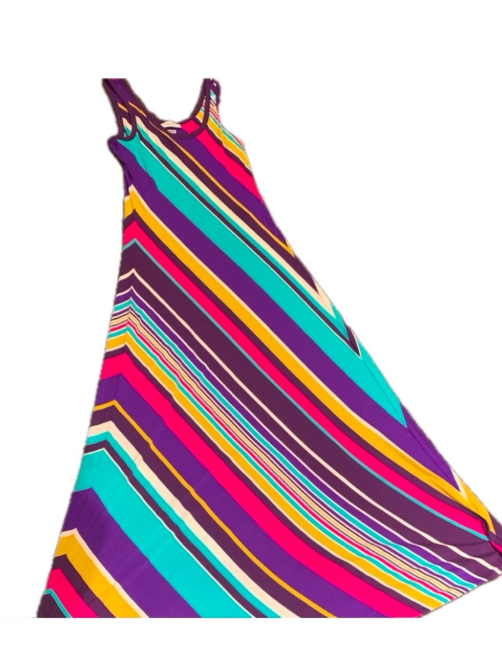 Calvin Klein Striped Maxi Dress L Sleeveless Summer Vacation  Pink Teal Purple